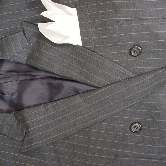Vintage Tom James Ventura charcoal gray pinstripe double breasted 2 piece suit - Picture 14 of 14